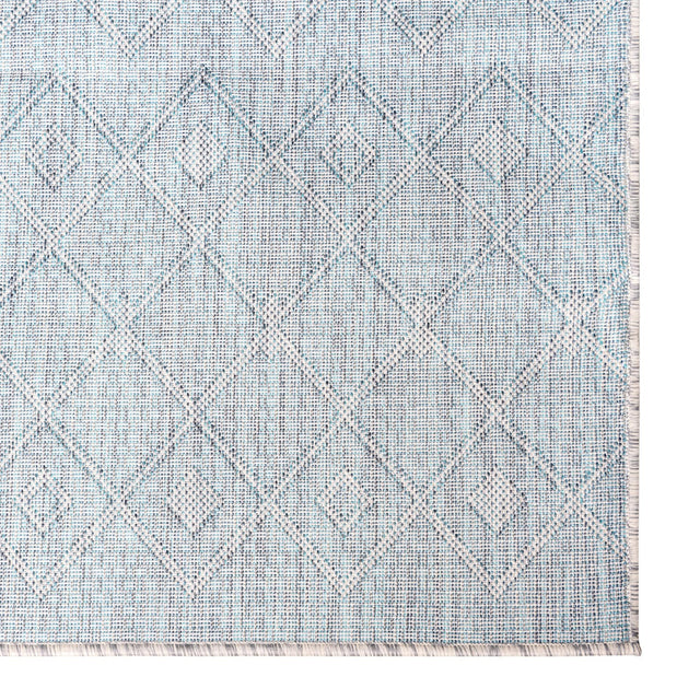 Light Blue 10' 8 x 10' 8 Outdoor Trellis Square Area Rug Weather Resistant for Patio, Deck, Terrace, Balcony, Porch Geometric Design Water Safe Outside Carpet for Sale at Rug Engine