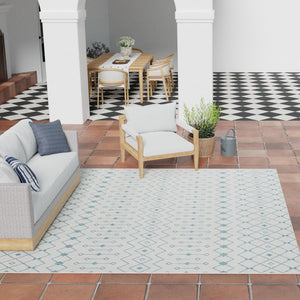 Light Blue 10' 8 x 10' 8 Outdoor Trellis Square Area Rug Weather Resistant for Patio, Deck, Terrace, Balcony, Porch Geometric Design Water Safe Outside Carpet for Sale at Rug Engine
