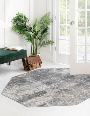 Dark Gray 5' 3 x 5' 3 Sofia Octagon Area Rug Durable Easy Clean Stain Resistant Unique Carpet for Affordable Interior Home Design for Sale at Rug Engine