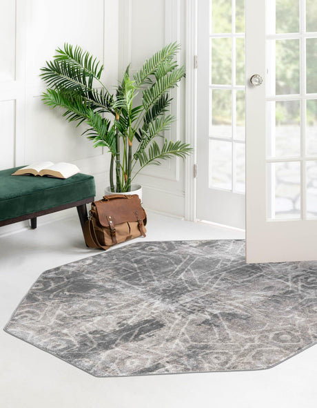 Dark Gray 5' 3 x 5' 3 Sofia Octagon Area Rug Durable Easy Clean Stain Resistant Unique Carpet for Affordable Interior Home Design for Sale at Rug Engine