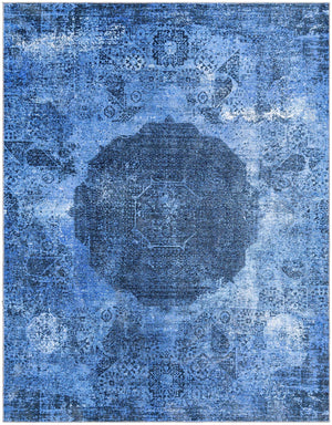 Washable Overdyed Blue 7' 10 x 10' Yara Rectangle Area Rug Easy to Clean Stain Resistant & Durable Polyester & Chenille Carpet for Sale at Rug Engine