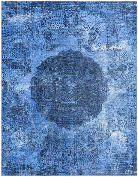 Washable Overdyed Blue 7' 10 x 10' Yara Rectangle Area Rug Easy to Clean Stain Resistant & Durable Polyester & Chenille Carpet for Sale at Rug Engine
