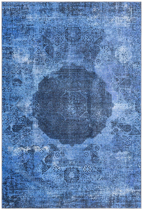 Washable Overdyed Blue 6' x 9' Yara Rectangle Area Rug Easy to Clean Stain Resistant & Durable Polyester & Chenille Carpet for Sale at Rug Engine