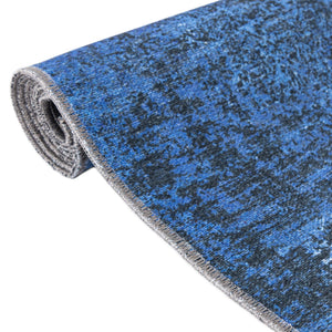 Washable Overdyed Blue 4' x 6' Yara Rectangle Area Rug Easy to Clean Stain Resistant & Durable Polyester & Chenille Carpet for Sale at Rug Engine