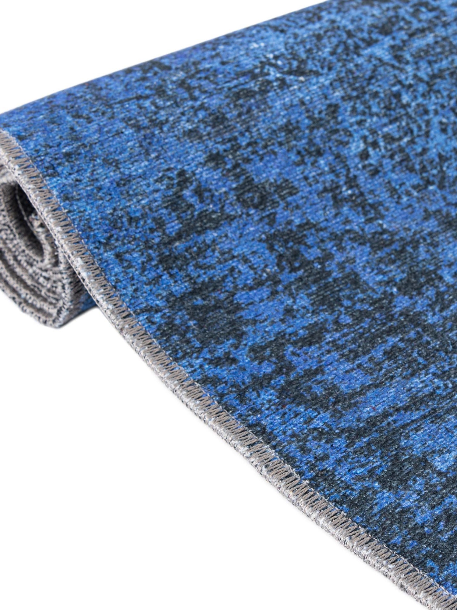 Washable Overdyed Blue 5' x 8' Yara Rectangle Area Rug Easy to Clean Stain Resistant & Durable Polyester & Chenille Carpet for Sale at Rug Engine