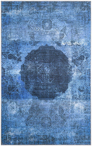 Washable Overdyed Blue 5' x 8' Yara Rectangle Area Rug Easy to Clean Stain Resistant & Durable Polyester & Chenille Carpet for Sale at Rug Engine