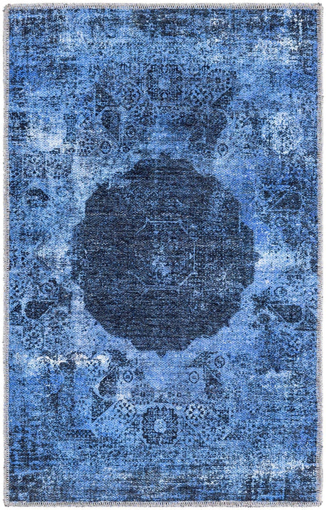 Washable Overdyed Blue 2' x 3' Yara Rectangle Area Rug Easy to Clean Stain Resistant & Durable Polyester & Chenille Carpet for Sale at Rug Engine