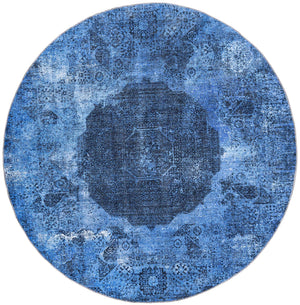 Washable Overdyed Blue 7' 10 x 7' 10 Yara Round Area Rug Easy to Clean Stain Resistant & Durable Polyester & Chenille Carpet for Sale at Rug Engine