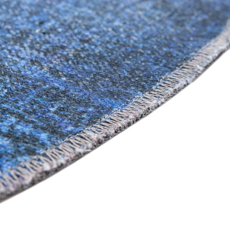 Washable Overdyed Blue 4' x 4' Yara Round Area Rug Easy to Clean Stain Resistant & Durable Polyester & Chenille Carpet for Sale at Rug Engine