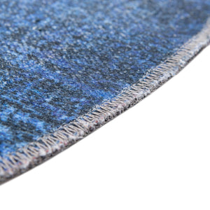 Washable Overdyed Blue 6' x 6' Yara Round Area Rug Easy to Clean Stain Resistant & Durable Polyester & Chenille Carpet for Sale at Rug Engine