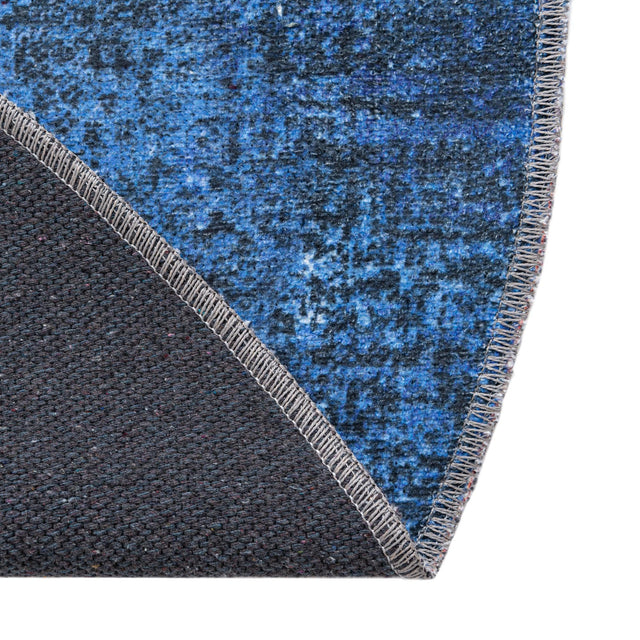 Washable Overdyed Blue 4' x 4' Yara Round Area Rug Easy to Clean Stain Resistant & Durable Polyester & Chenille Carpet for Sale at Rug Engine