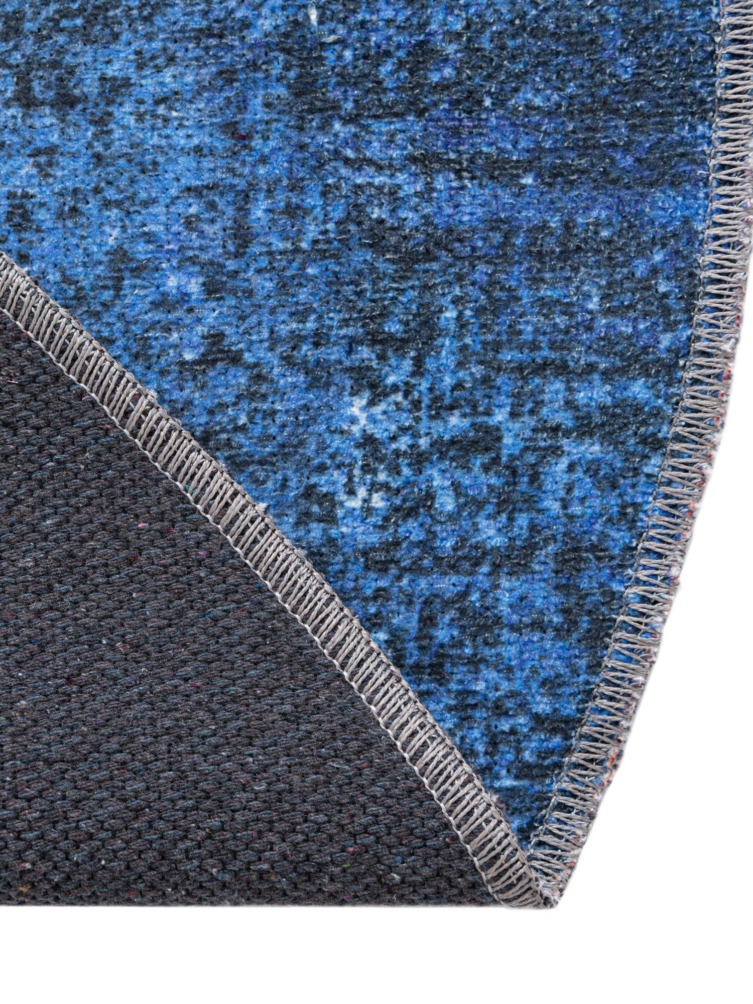 Washable Overdyed Blue 6' x 6' Yara Round Area Rug Easy to Clean Stain Resistant & Durable Polyester & Chenille Carpet for Sale at Rug Engine