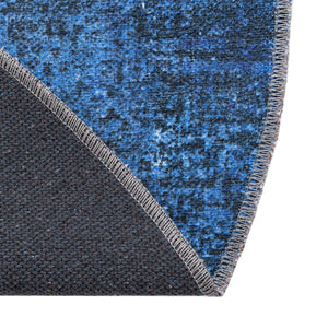 Washable Overdyed Blue 7' 10 x 7' 10 Yara Round Area Rug Easy to Clean Stain Resistant & Durable Polyester & Chenille Carpet for Sale at Rug Engine