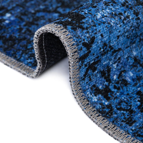 Washable Overdyed Blue 4' x 4' Yara Round Area Rug Easy to Clean Stain Resistant & Durable Polyester & Chenille Carpet for Sale at Rug Engine