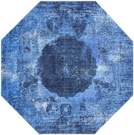 Washable Overdyed Blue 7' 10 x 7' 10 Yara Octagon Area Rug Easy to Clean Stain Resistant & Durable Polyester & Chenille Carpet for Sale at Rug Engine