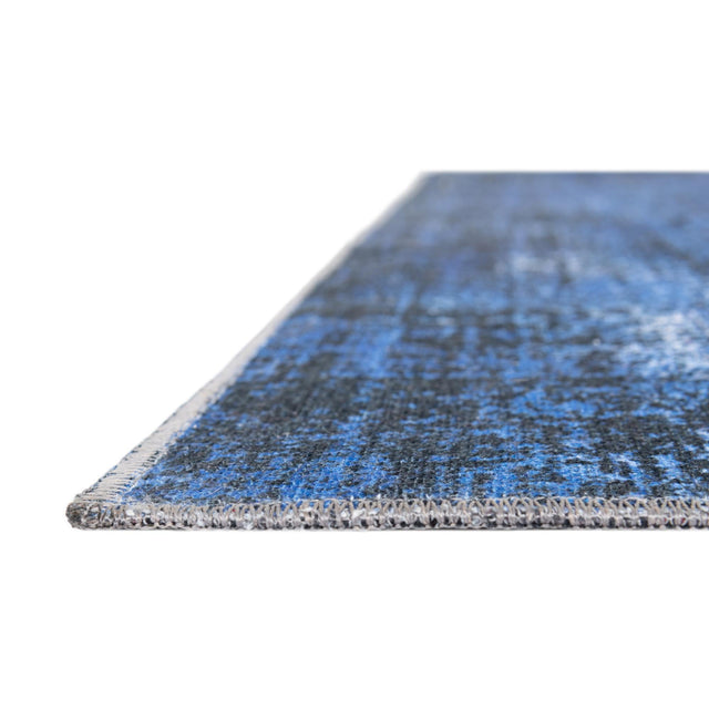 Washable Overdyed Blue 5' x 5' Yara Octagon Area Rug Easy to Clean Stain Resistant & Durable Polyester & Chenille Carpet for Sale at Rug Engine