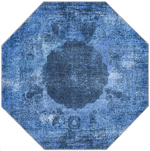 Washable Overdyed Blue 5' x 5' Yara Octagon Area Rug Easy to Clean Stain Resistant & Durable Polyester & Chenille Carpet for Sale at Rug Engine