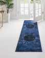 Washable Overdyed Blue 2' x 6' Yara Runner Area Rug Easy to Clean Stain Resistant & Durable Polyester & Chenille Carpet for Sale at Rug Engine