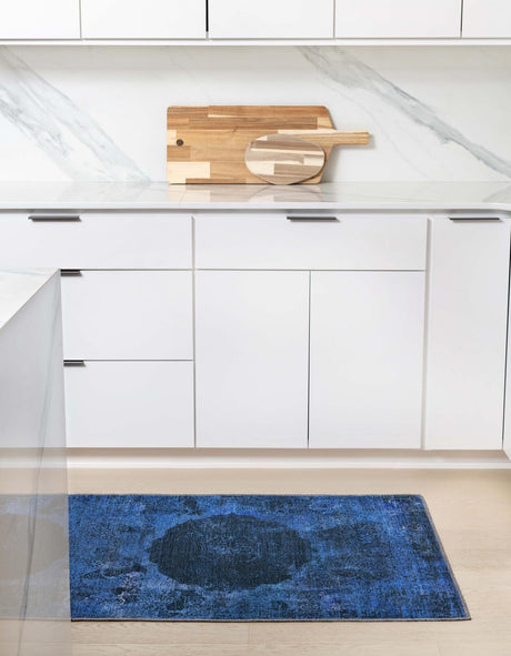 Washable Overdyed Blue 2' x 5' Yara Runner Area Rug Easy to Clean Stain Resistant & Durable