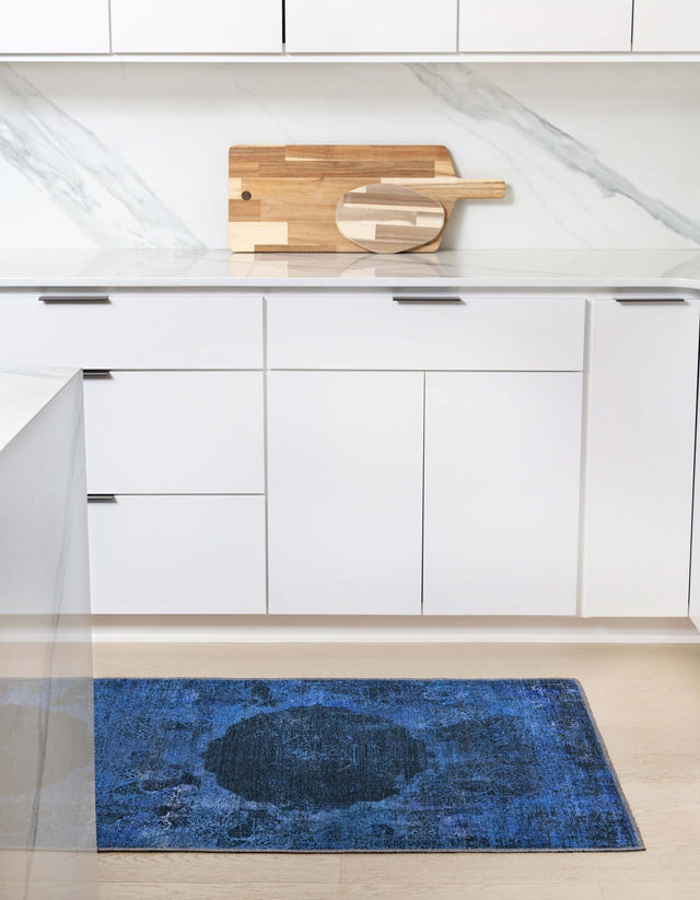 Washable Overdyed Blue 2' x 5' Yara Runner Area Rug Easy to Clean Stain Resistant & Durable