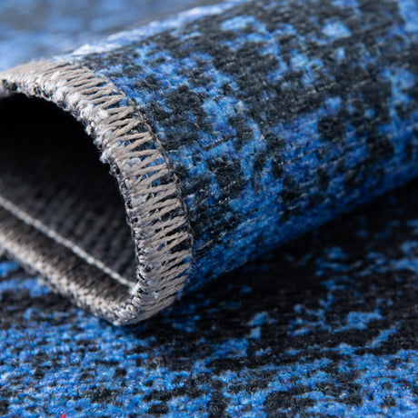 Washable Overdyed Blue 2' 7 x 10' Yara Runner Area Rug Easy to Clean Stain Resistant & Durable Polyester & Chenille Carpet for Sale at Rug Engine