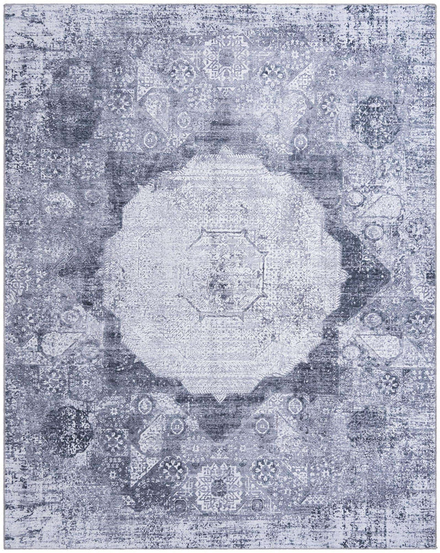 Washable Gray Ivory 7' 10 x 10' Yara Rectangle Area Rug Easy to Clean Stain Resistant & Durable Polyester & Chenille Carpet for Sale at Rug Engine