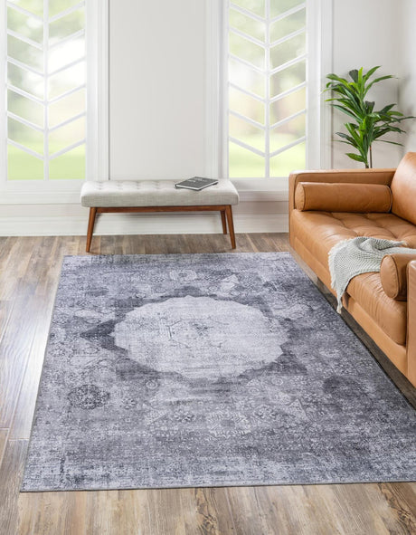 Washable Gray Ivory 6' x 9' Yara Rectangle Area Rug Easy to Clean Stain Resistant & Durable Polyester & Chenille Carpet for Sale at Rug Engine