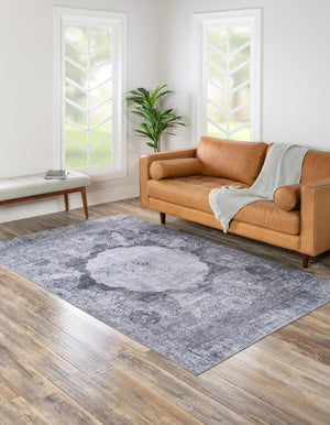 Washable Gray Ivory 5' x 8' Yara Rectangle Area Rug Easy to Clean Stain Resistant & Durable Polyester & Chenille Carpet for Sale at Rug Engine