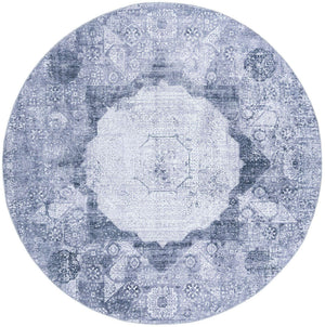 Washable Gray Ivory 7' 10 x 7' 10 Yara Round Area Rug Easy to Clean Stain Resistant & Durable Polyester & Chenille Carpet for Sale at Rug Engine
