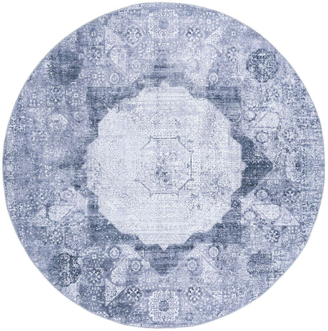 Washable Gray Ivory 7' 10 x 7' 10 Yara Round Area Rug Easy to Clean Stain Resistant & Durable Polyester & Chenille Carpet for Sale at Rug Engine