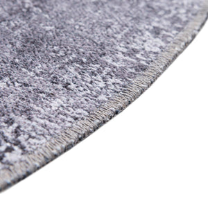 Washable Gray Ivory 7' 10 x 7' 10 Yara Round Area Rug Easy to Clean Stain Resistant & Durable Polyester & Chenille Carpet for Sale at Rug Engine