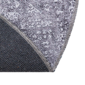 Washable Gray Ivory 4' x 4' Yara Round Area Rug Easy to Clean Stain Resistant & Durable Polyester & Chenille Carpet for Sale at Rug Engine