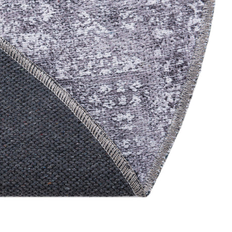 Washable Gray Ivory 4' x 4' Yara Round Area Rug Easy to Clean Stain Resistant & Durable Polyester & Chenille Carpet for Sale at Rug Engine