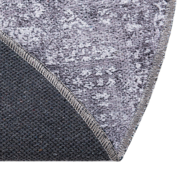 Washable Gray Ivory 4' x 4' Yara Round Area Rug Easy to Clean Stain Resistant & Durable Polyester & Chenille Carpet for Sale at Rug Engine