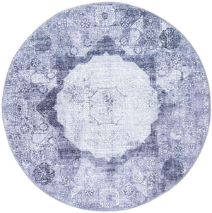 Washable Gray Ivory 4' x 4' Yara Round Area Rug Easy to Clean Stain Resistant & Durable Polyester & Chenille Carpet for Sale at Rug Engine