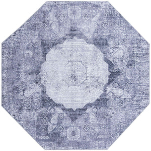 Washable Gray Ivory 7' 10 x 7' 10 Yara Octagon Area Rug Easy to Clean Stain Resistant & Durable Polyester & Chenille Carpet for Sale at Rug Engine