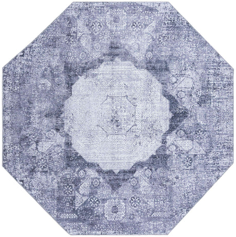Washable Gray Ivory 7' 10 x 7' 10 Yara Octagon Area Rug Easy to Clean Stain Resistant & Durable Polyester & Chenille Carpet for Sale at Rug Engine
