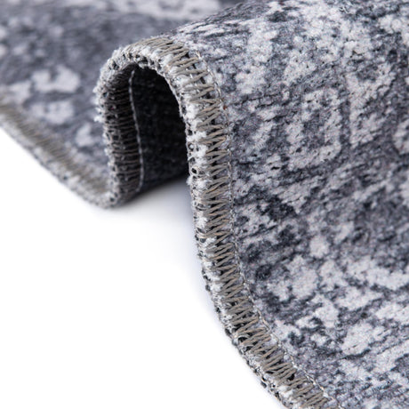 Washable Gray Ivory 5' x 5' Yara Octagon Area Rug Easy to Clean Stain Resistant & Durable Polyester & Chenille Carpet for Sale at Rug Engine