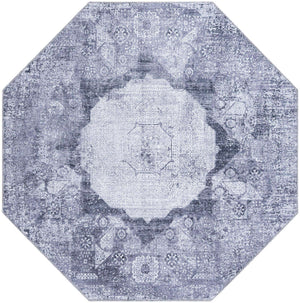 Washable Gray Ivory 5' x 5' Yara Octagon Area Rug Easy to Clean Stain Resistant & Durable Polyester & Chenille Carpet for Sale at Rug Engine