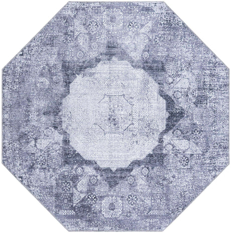 Washable Gray Ivory 5' x 5' Yara Octagon Area Rug Easy to Clean Stain Resistant & Durable Polyester & Chenille Carpet for Sale at Rug Engine