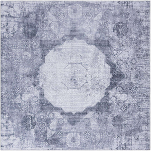Washable Gray Ivory 7' 10 x 7' 10 Yara Square Area Rug Easy to Clean Stain Resistant & Durable Polyester & Chenille Carpet for Sale at Rug Engine