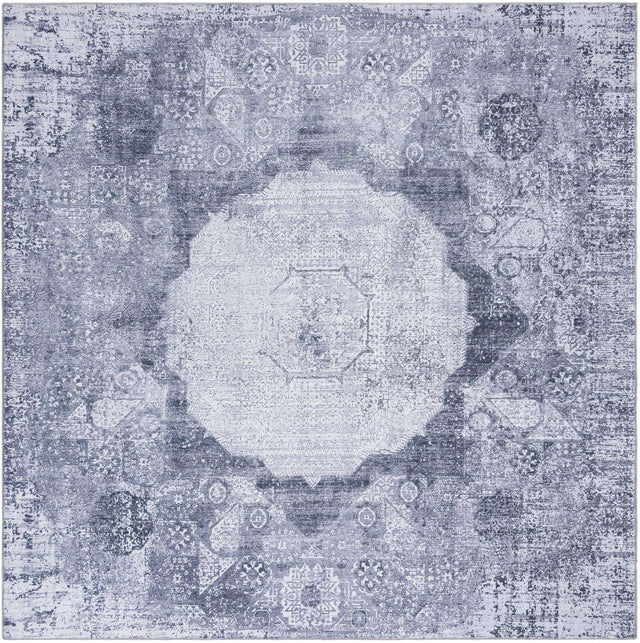 Washable Gray Ivory 7' 10 x 7' 10 Yara Square Area Rug Easy to Clean Stain Resistant & Durable Polyester & Chenille Carpet for Sale at Rug Engine