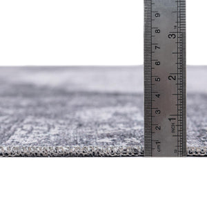 Washable Gray Ivory 7' 10 x 7' 10 Yara Square Area Rug Easy to Clean Stain Resistant & Durable Polyester & Chenille Carpet for Sale at Rug Engine