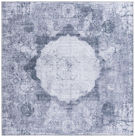 Washable Gray Ivory 5' x 5' Yara Square Area Rug Easy to Clean Stain Resistant & Durable Polyester & Chenille Carpet for Sale at Rug Engine