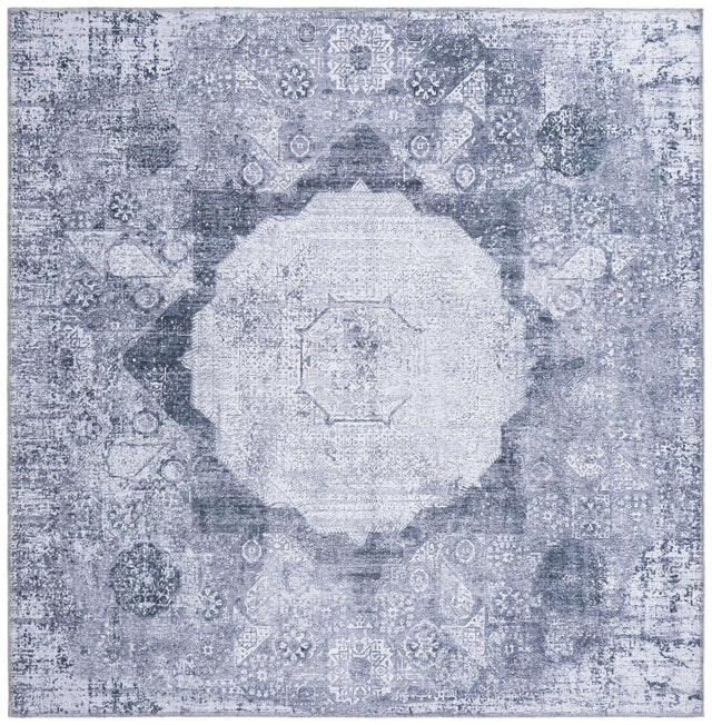 Washable Gray Ivory 5' x 5' Yara Square Area Rug Easy to Clean Stain Resistant & Durable Polyester & Chenille Carpet for Sale at Rug Engine
