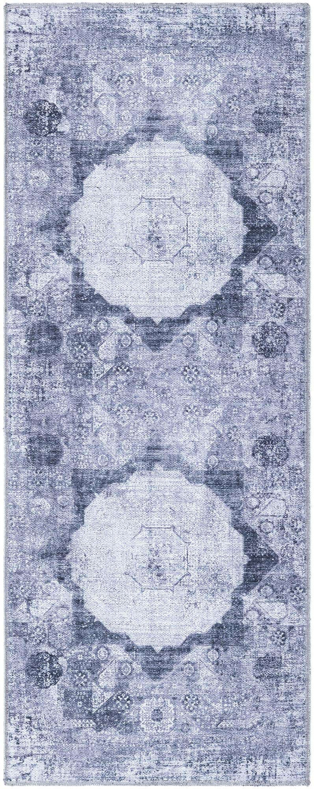 Washable Gray Ivory 2' x 5' Yara Runner Area Rug Easy to Clean Stain Resistant & Durable Polyester & Chenille Carpet for Sale at Rug Engine