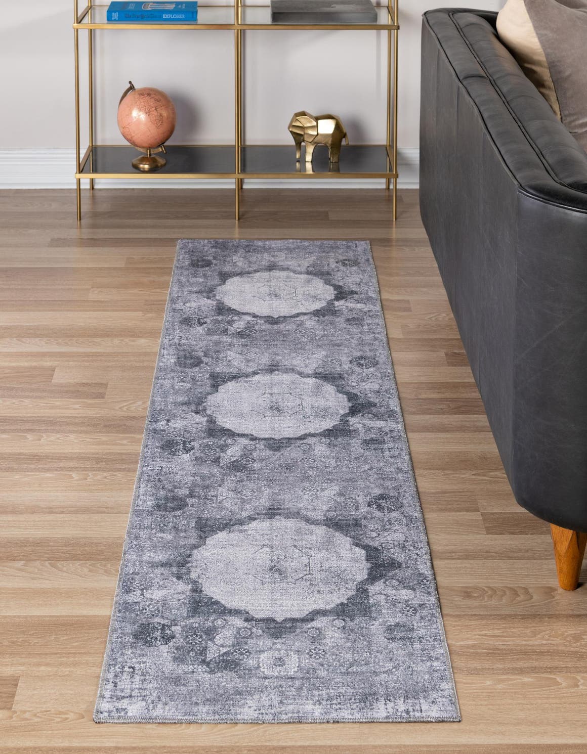 Washable Gray Ivory 2' x 6' Yara Runner Area Rug Easy to Clean Stain Resistant & Durable Polyester & Chenille Carpet for Sale at Rug Engine