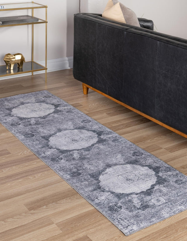 Washable Gray Ivory 2' x 5' Yara Runner Area Rug Easy to Clean Stain Resistant & Durable Polyester & Chenille Carpet for Sale at Rug Engine