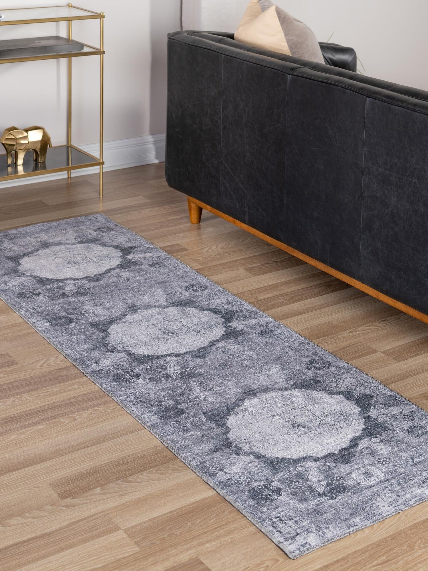 Washable Gray Ivory 2' x 6' Yara Runner Area Rug Easy to Clean Stain Resistant & Durable Polyester & Chenille Carpet for Sale at Rug Engine