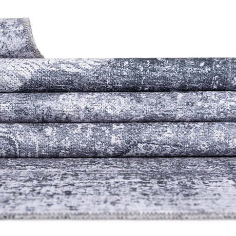 Washable Gray Ivory 2' 7 x 10' Yara Runner Area Rug Easy to Clean Stain Resistant & Durable Polyester & Chenille Carpet for Sale at Rug Engine
